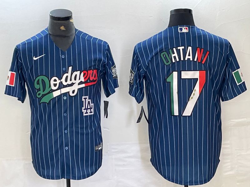Men Los Angeles Dodgers 17 Ohtani Blue Stripe Nike Game MLB Jersey style 27